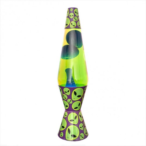 Alien-themed lava lamp with green liquid