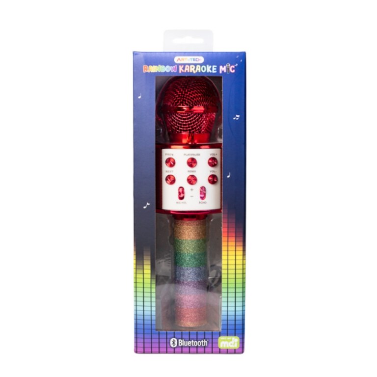 Rainbow karaoke microphone in retail packaging