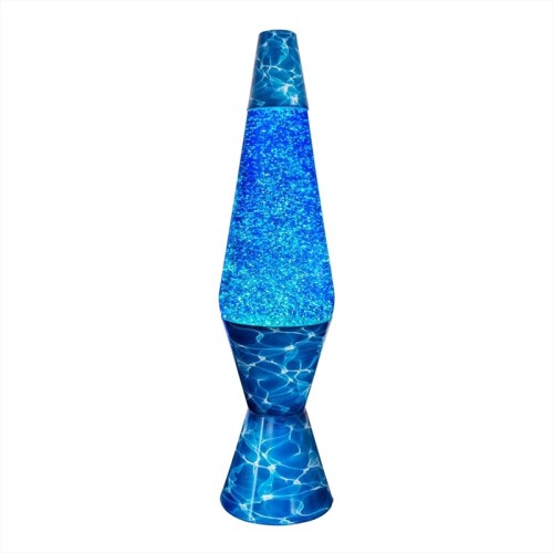Blue glitter lava lamp on white background