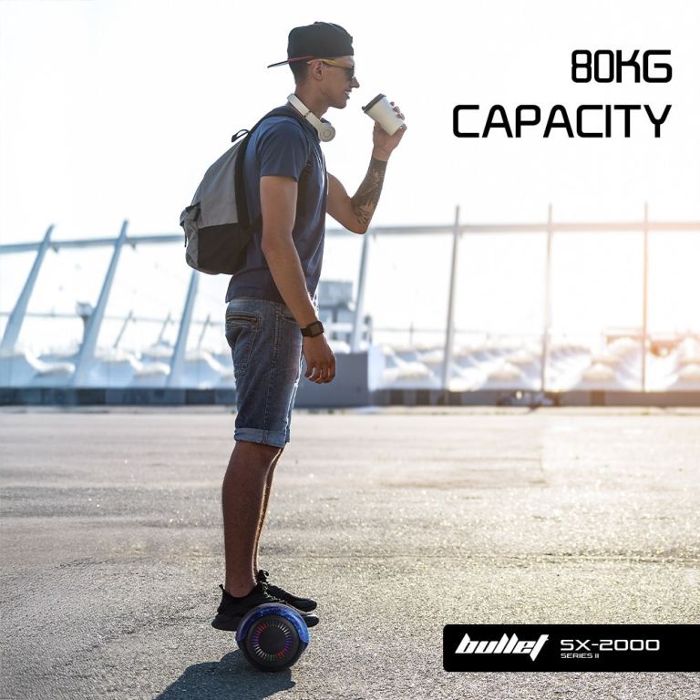 bullet sx 2000 hoverboard scooter, 500w brushless, superior self balancing system, ul certified, led lights, blue galaxy