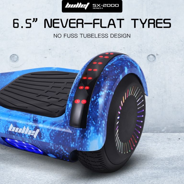 bullet sx 2000 hoverboard scooter, 500w brushless, superior self balancing system, ul certified, led lights, blue galaxy