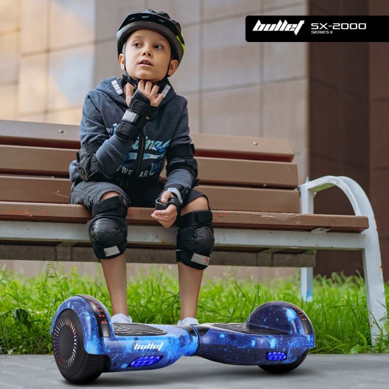 bullet sx 2000 hoverboard scooter, 500w brushless, superior self balancing system, ul certified, led lights, blue galaxy