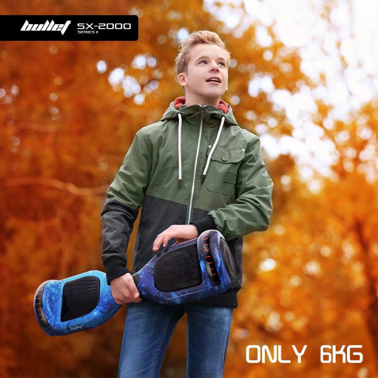 bullet sx 2000 hoverboard scooter, 500w brushless, superior self balancing system, ul certified, led lights, blue galaxy