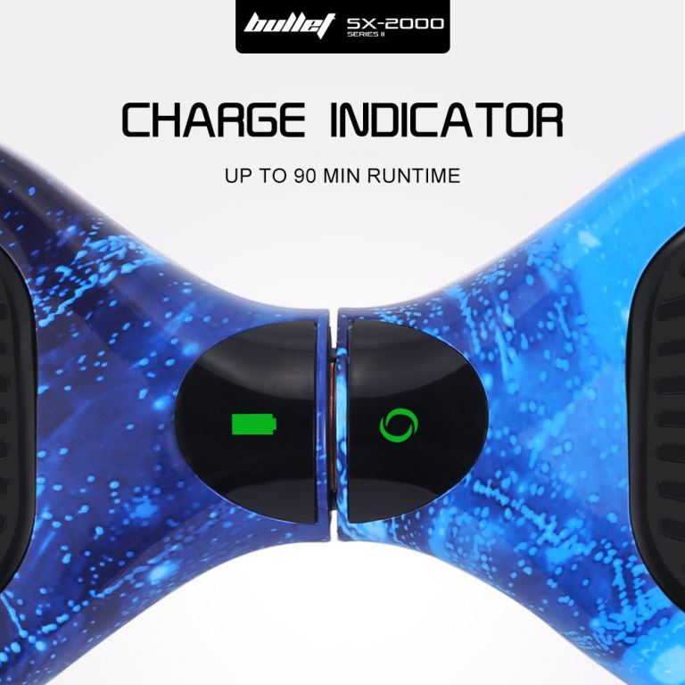 bullet sx 2000 hoverboard scooter, 500w brushless, superior self balancing system, ul certified, led lights, blue galaxy
