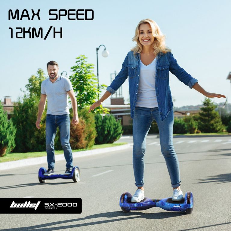 bullet sx 2000 hoverboard scooter, 500w brushless, superior self balancing system, ul certified, led lights, blue galaxy