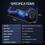bullet sx 2000 hoverboard scooter, 500w brushless, superior self balancing system, ul certified, led lights, blue galaxy