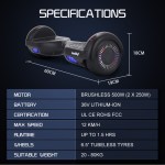 bullet sx 2000 hoverboard scooter, 500w brushless, ul certified, au compliant, superior self balancing system, led lights, black