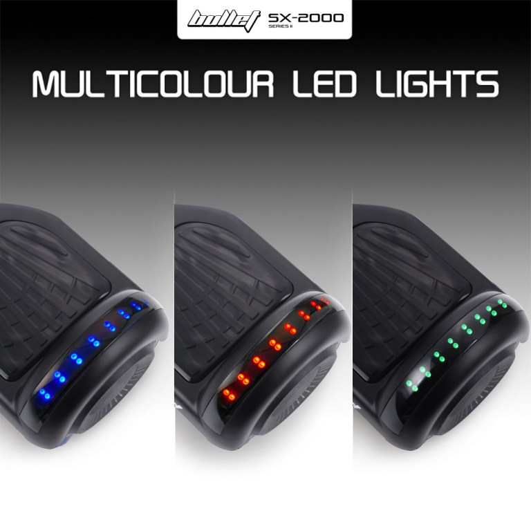bullet sx 2000 hoverboard scooter, 500w brushless, ul certified, au compliant, superior self balancing system, led lights, black