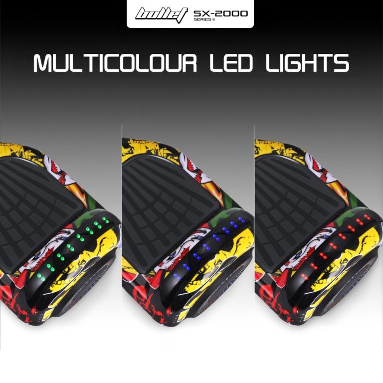 bullet sx 2000 hoverboard scooter, 500w brushless, ul certified, au compliant, superior self balancing system, led lights, hip hop design