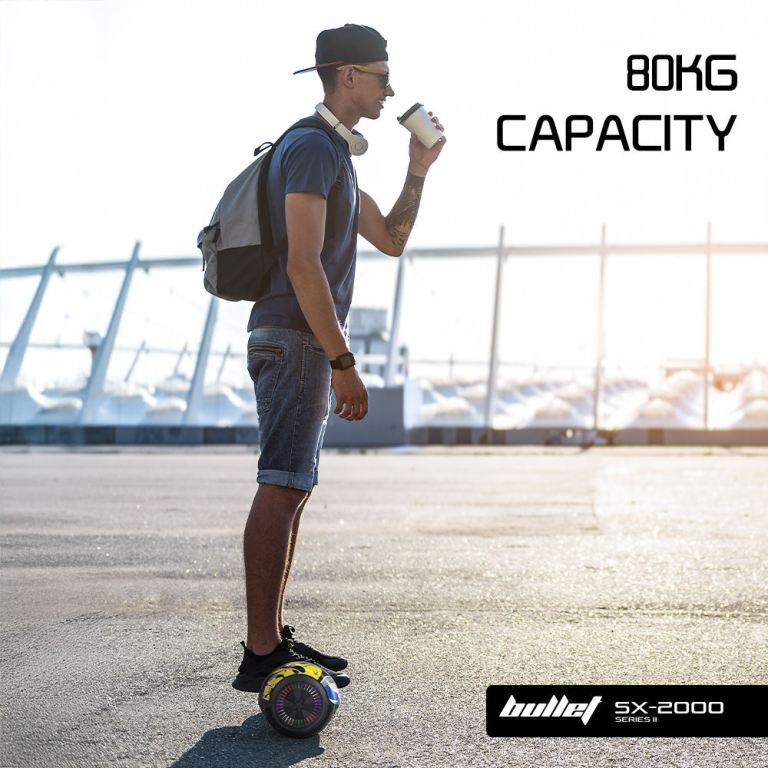 bullet sx 2000 hoverboard scooter, 500w brushless, ul certified, au compliant, superior self balancing system, led lights, hip hop design
