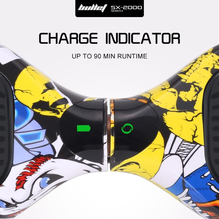bullet sx 2000 hoverboard scooter, 500w brushless, ul certified, au compliant, superior self balancing system, led lights, hip hop design