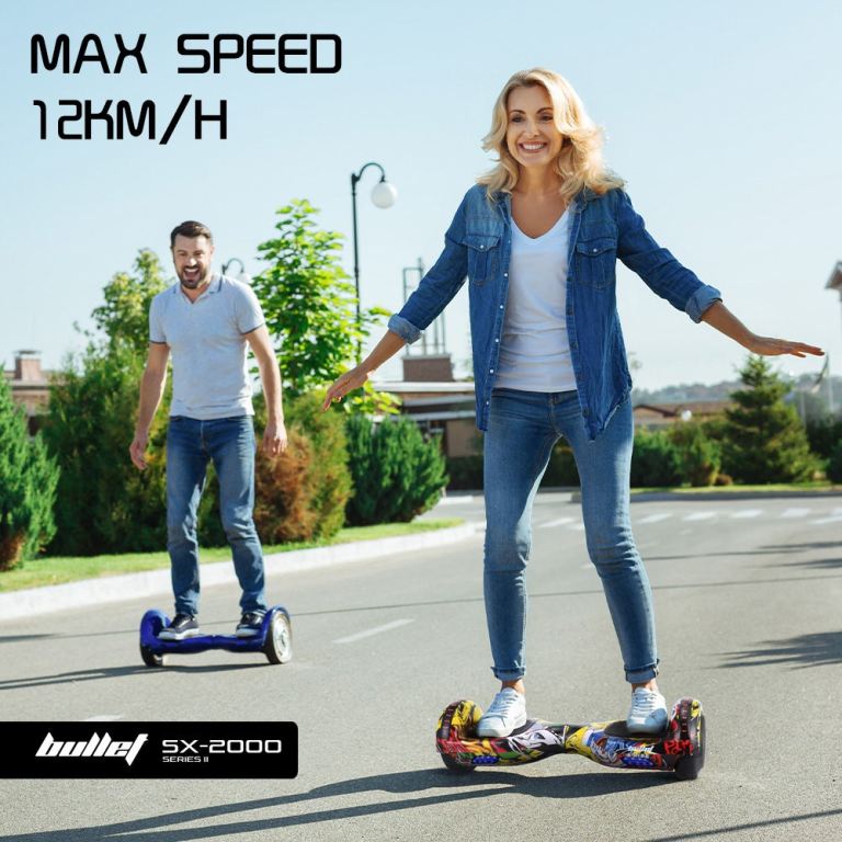 bullet sx 2000 hoverboard scooter, 500w brushless, ul certified, au compliant, superior self balancing system, led lights, hip hop design