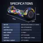 bullet sx 2000 hoverboard scooter, 500w brushless, ul certified, au compliant, superior self balancing system, led lights, hip hop design
