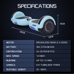 bullet sx 2000 hoverboard scooter, 500w brushless, ul certified, au compliant, superior self balancing system, led lights, mint green