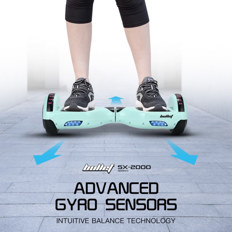 bullet sx 2000 hoverboard scooter, 500w brushless, ul certified, au compliant, superior self balancing system, led lights, mint green