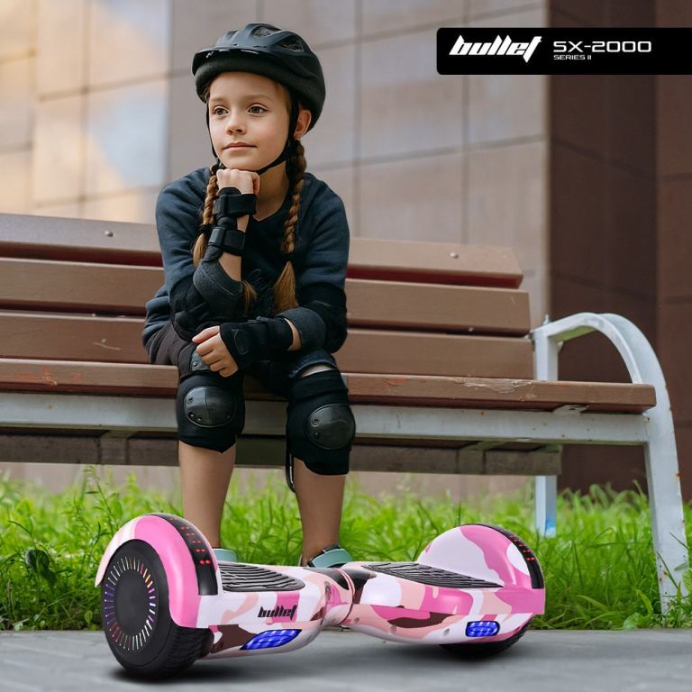 bullet sx 2000 hoverboard scooter, 500w brushless, ul certified, au compliant, superior self balancing system, led lights, pink camo
