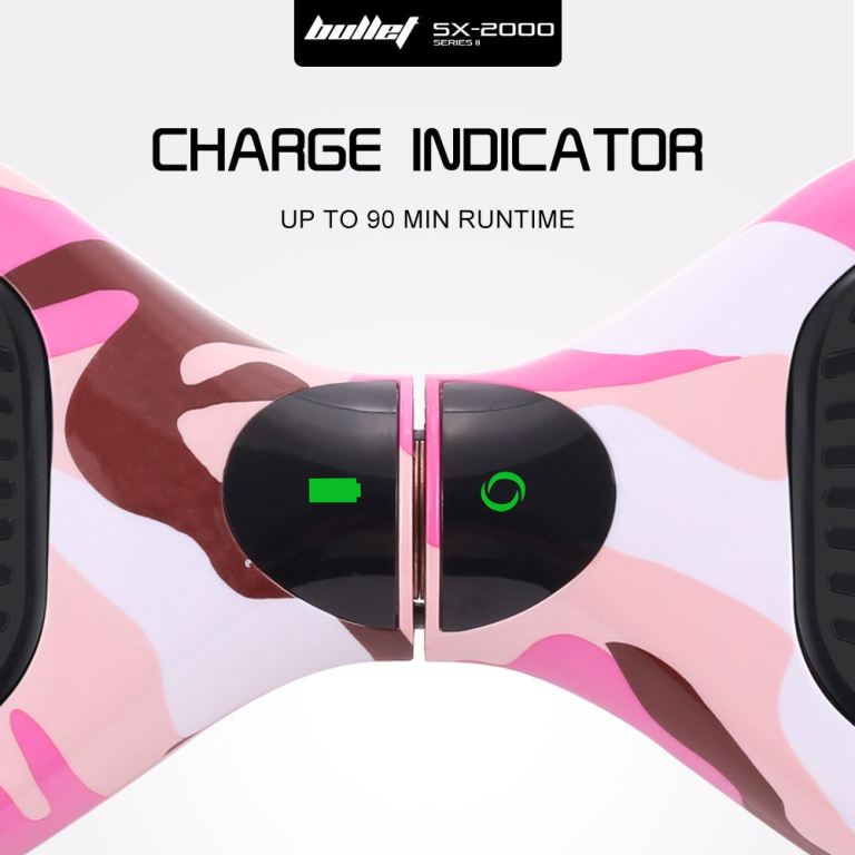 bullet sx 2000 hoverboard scooter, 500w brushless, ul certified, au compliant, superior self balancing system, led lights, pink camo