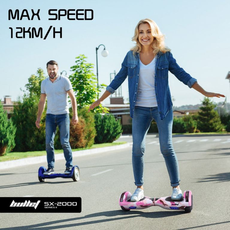 bullet sx 2000 hoverboard scooter, 500w brushless, ul certified, au compliant, superior self balancing system, led lights, pink camo
