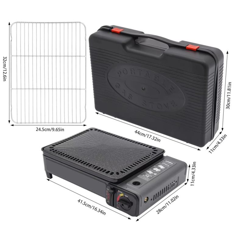 portable gas stove burner butane bbq camping gas cooker with non stick plate black