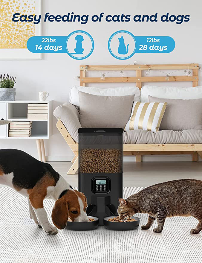 yes4pets 6l automatic digital pet dog cat feeder double food bowl dispenser