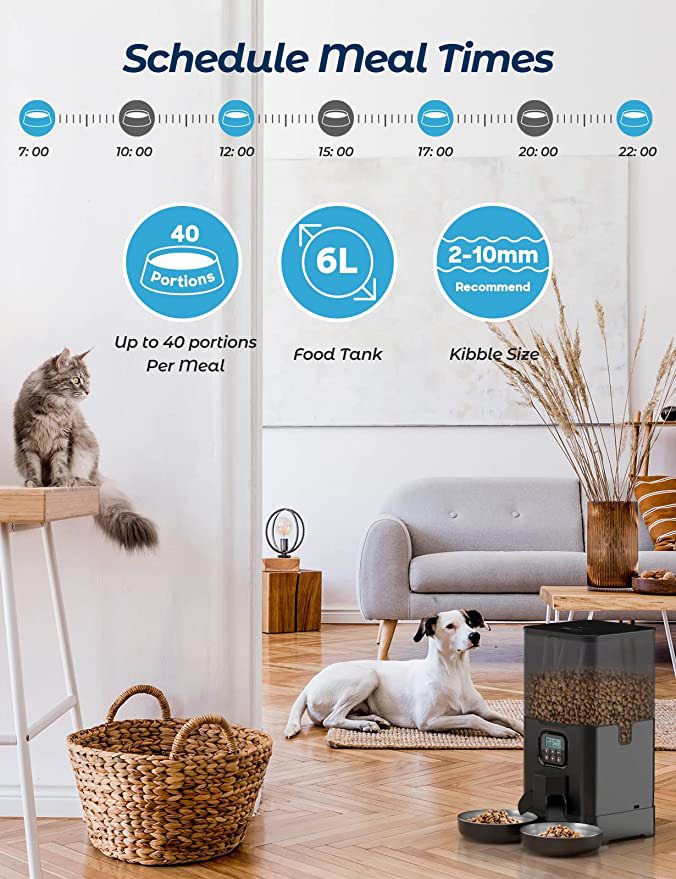 yes4pets 6l automatic digital pet dog cat feeder double food bowl dispenser