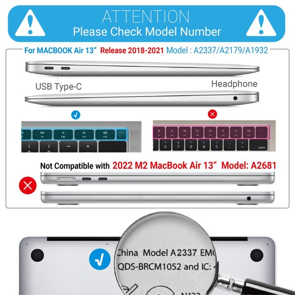 suitable for macbook air 13 inch case 2022 2021 2020 2019 2018, a1932, a2179, a2337 shell case keyboard cover