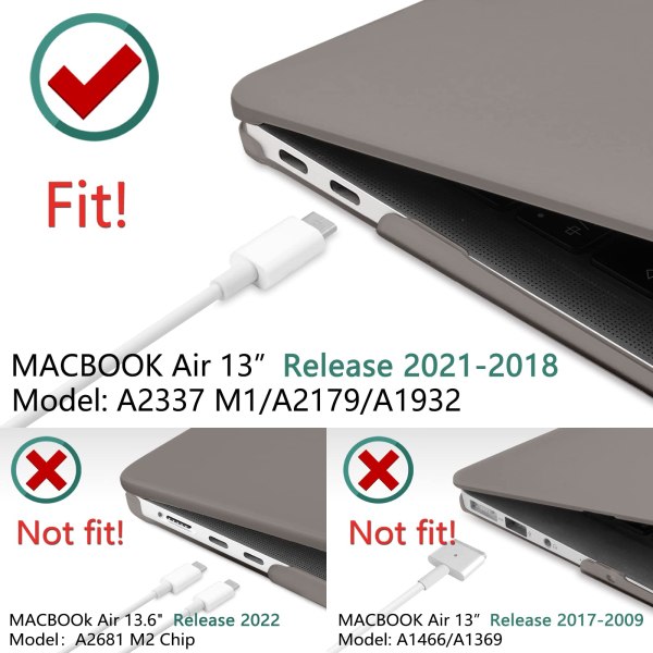 suitable for macbook air 13 inch case 2022 2021 2020 2019 2018, a1932, a2179, a2337 shell case keyboard cover grey