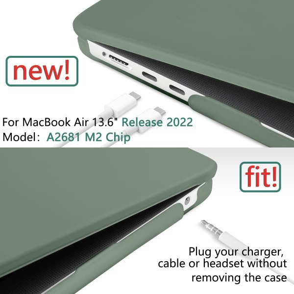 suitable for 2023 2022 macbook air 13 inch case m2 model a2681 hard shell case keyboard cover midnight green
