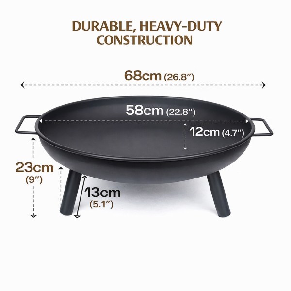 outdoor fire pit 68cm steel fire bowl wood burning portable heater backyard camping bbq with handles