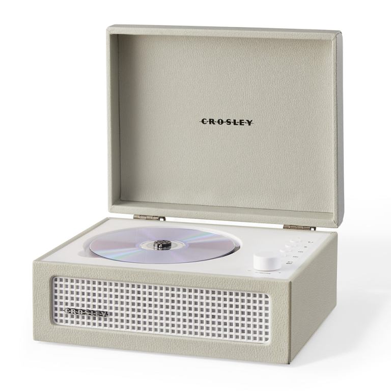 crosley voyager portable retro cd player with stereo bluetooth speakers, fm radio dune