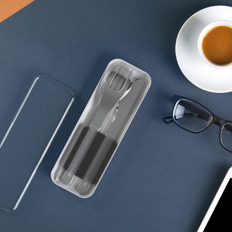 monbento mb slim box stainless steel cutlery set trio knife black