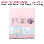 animal pink embroidered polar fleece baby blanket 80 x 100 cm