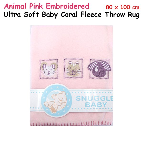 animal pink embroidered polar fleece baby blanket 80 x 100 cm