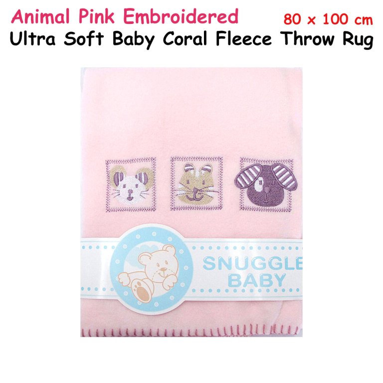 animal pink embroidered polar fleece baby blanket 80 x 100 cm