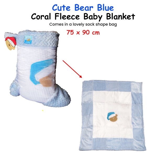 cute bear blue coral fleece baby blanket 75 x 90 cm