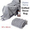 chains navy knitted throw rug