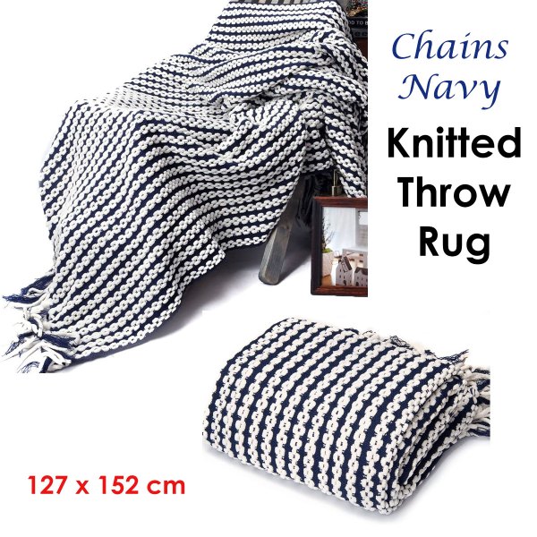 chains navy knitted throw rug