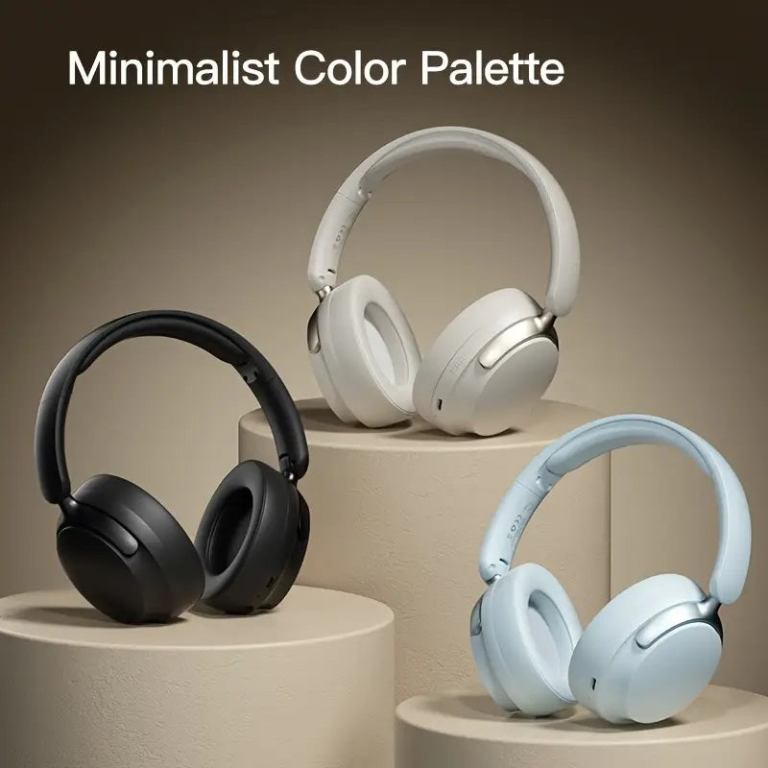 jr sy t7 bluetooth 5.4 over ear headset wireless headphones with noise cancelling mic (beige)