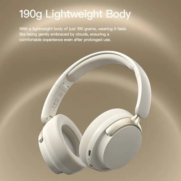 jr sy t7 bluetooth 5.4 over ear headset wireless headphones with noise cancelling mic (beige)