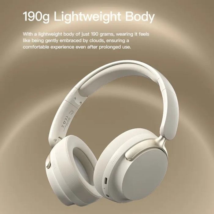 jr sy t7 bluetooth 5.4 over ear headset wireless headphones with noise cancelling mic (beige)