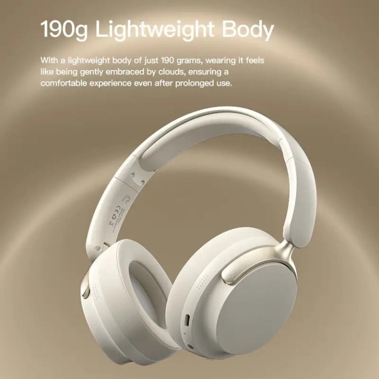jr sy t7 bluetooth 5.4 over ear headset wireless headphones with noise cancelling mic (beige)
