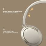 jr sy t7 bluetooth 5.4 over ear headset wireless headphones with noise cancelling mic (beige)