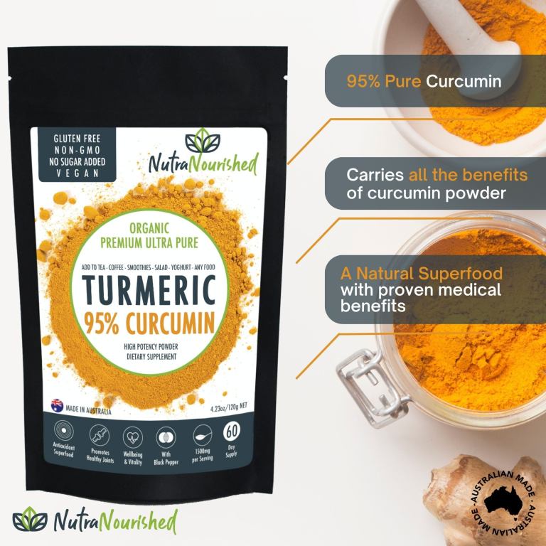 pure organic 95% curcumin powder (120g/2 months supply) 1500mg of turmeric extract buffered with black pepper