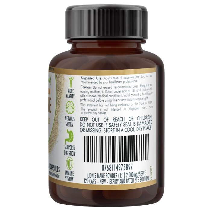 lion's mane mushroom hericium erinaceus (2,000mg) 120 vegan capsules