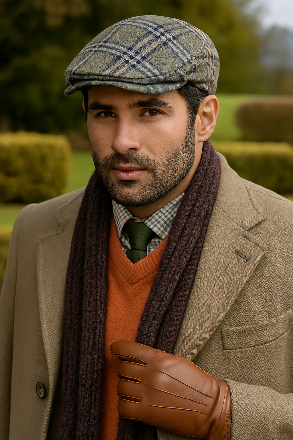 dents quilted flat ivy cap hat driving newsboy elastic back cabbie grey check 55cm