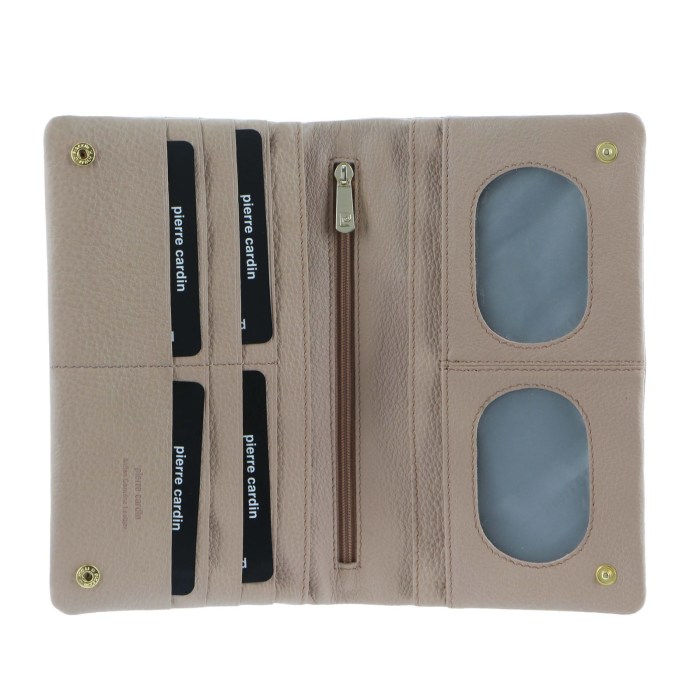 pierre cardin ladies womens genuine leather bi fold rfid purse wallet blush Beige leather wallet interior with card slots