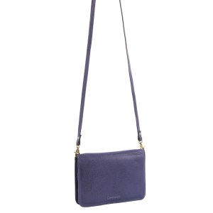 Purple leather crossbody bag with gold hardware