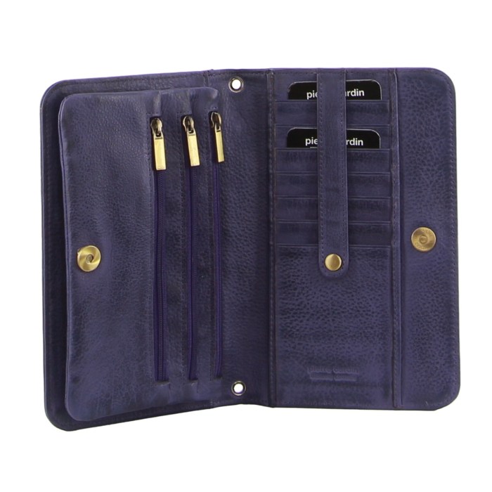 pierre cardin ladies womens clutch leather wallet purse rfid protected purple Open navy leather wallet with card slots