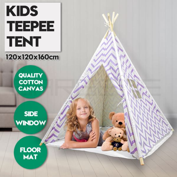 giant cotton canvas kids teepee wigwam children pretend play tent indoor outdoor party purple