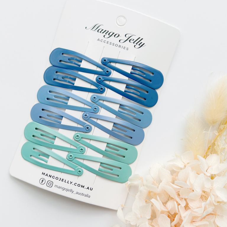 essential snap hair clips blue 6 pieces Blue and mint snap hair clips set